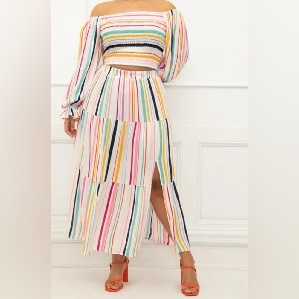 COPY - ELOQUII Elements Women's Plus Tiered Maxi Skirt With Slit with matching …